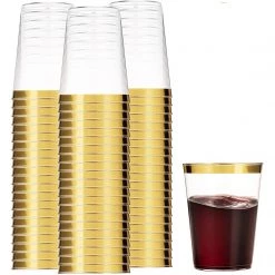Blue Sky Plastic Disposable Cups Gold Rim Tumblers 10 Oz Jumbo Pack Elegant Cups