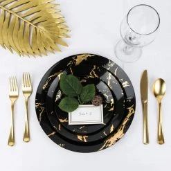 Decorline Elegant Party Sets Gold Stroke Black Dinner Plates Tableware Package