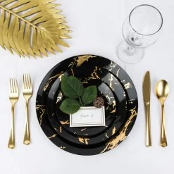 Blue Sky Gold Stroke Black Dinner Plates 10.25″