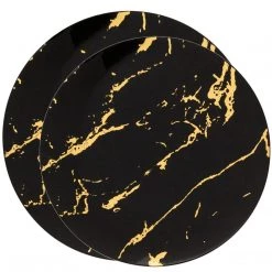 Decorline Elegant Party Sets Gold Stroke Black Dinner Plates Tableware Package