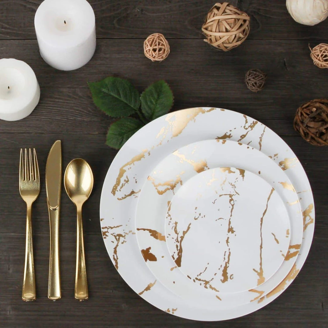 Decorline Gold Stroke White Dinner Plates Tableware Package 5 Decorline Gold Stroke White Dinner Plates Tableware Package