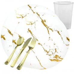 Decorline Gold Stroke White Dinner Plates Tableware Package