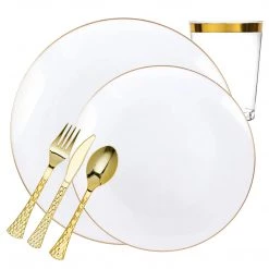 Decorline Organic Collection Dinner Plate White & Gold Rim Tableware Package Elegant Party Sets