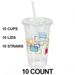OnlyOneStopShop Nicole Home Collection Premium Plastic Deco Cups With Lids And Straws 24 Oz Smoothie Cups