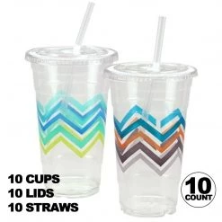 OnlyOneStopShop Nicole Home Collection Premium Plastic Chevron Cups With Lids And Straws 24 Oz