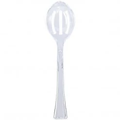 Lillian Clear Heavyweight Plastic Slotted Salad Serving Spoon 12"