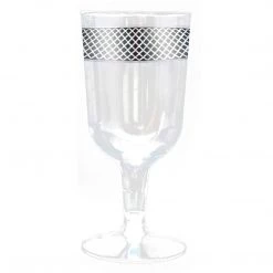 Decorline SALE Crystal Collection Plastic Wine Cups Clear Lace Silver 10 Oz 10 Count Clearance Sale