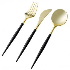 Decorline Elegant Party Sets Orchid Collection Dinner Plate Black & Gold Tableware Package Set