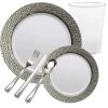 Decorline Elegant Party Sets HAMMERED COLLECTIONS WHITE SILVER PLASTIC TABLEWARE PACKAGE