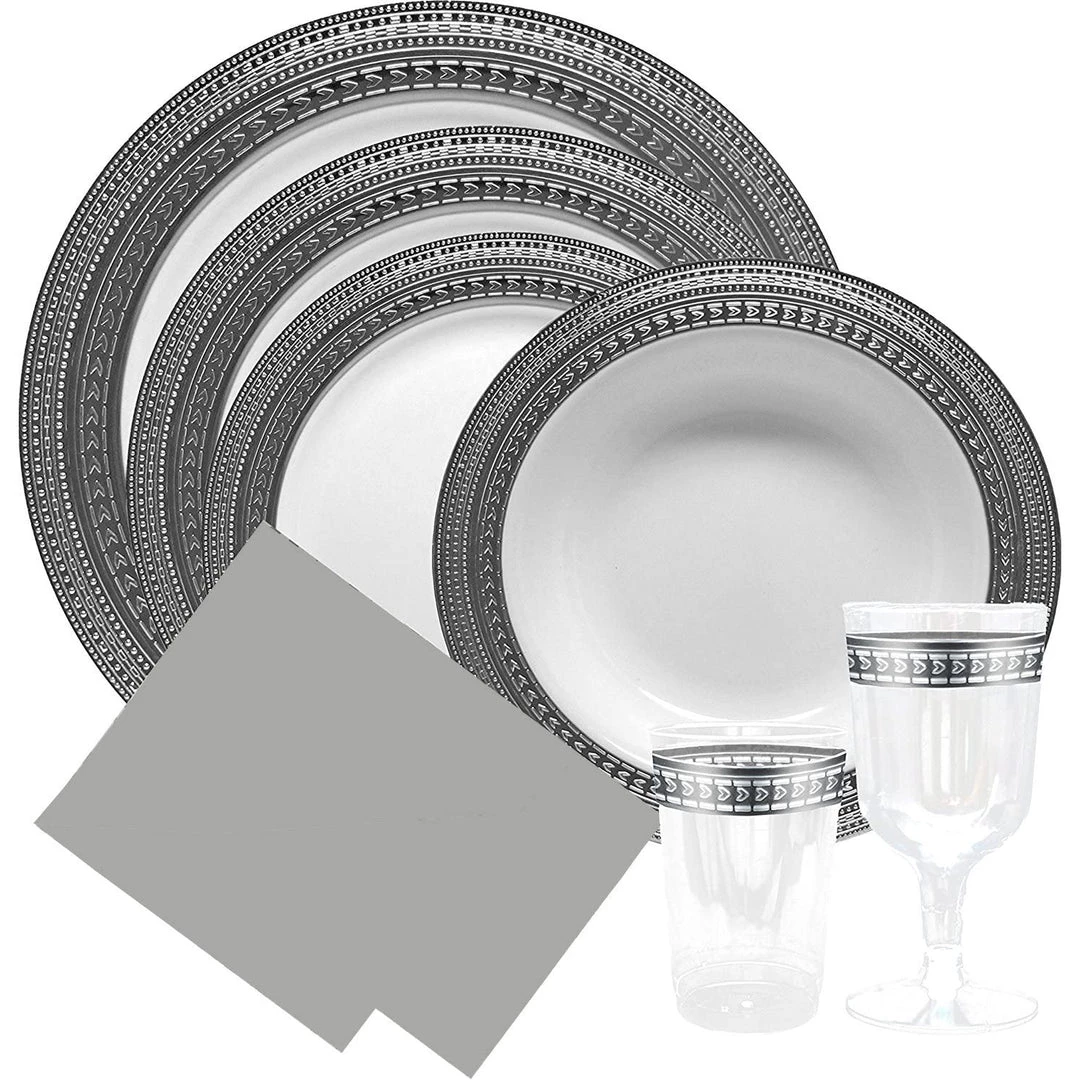 Decorline Clearance Sale SALE Symphony Collection Salad Dessert Plates White Silver 7" 10Ct 5 Decorline Clearance Sale SALE Symphony Collection Salad Dessert Plates White Silver 7" 10Ct