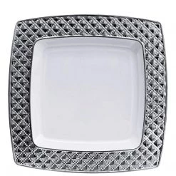 Decorline SALE Diamond Collection Dinner Plate White Silver 9.75" 10CT Clearance Sale