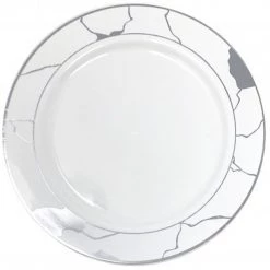 Decorline SALE Marble Collections Dinner Plate White & Silver 10.25" 10 Count