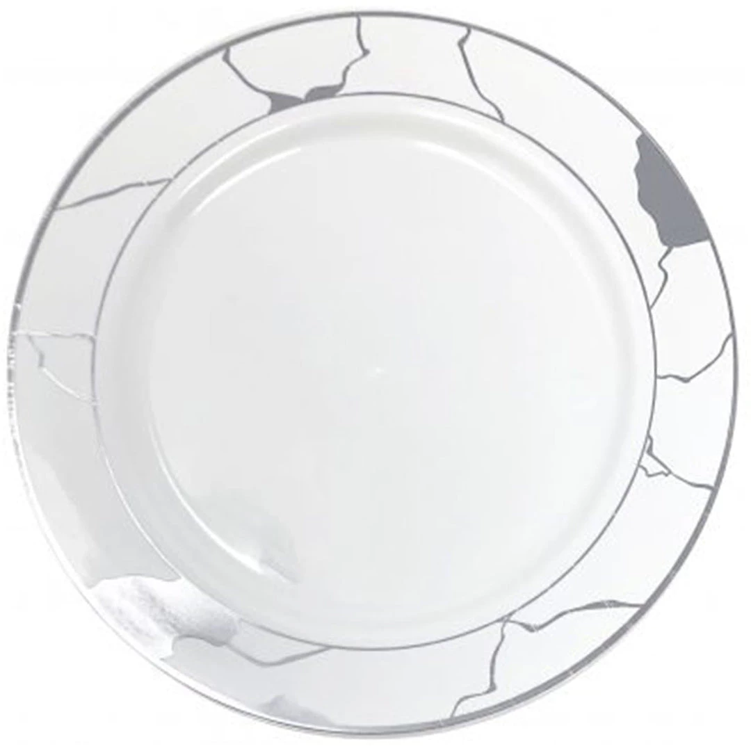 Decorline SALE Marble Collections Dinner Plate White & Silver 10.25" 10 Count 1 Decorline SALE Marble Collections Dinner Plate White & Silver 10.25" 10 Count