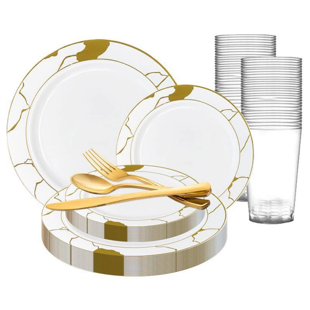 Decorline SALE Marble Collections Dinner Plate White & Gold 7.5" 10 Count 4 Decorline SALE Marble Collections Dinner Plate White & Gold 7.5" 10 Count