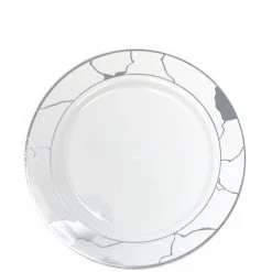Decorline Clearance Sale SALE Marble Collections Salad Plates White & Silver 7.5" 10 Count
