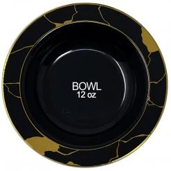 Decorline SALE Marble Collection Plastic Soup Bowls Black & Gold 12 OZ 10 Count Clearance Sale