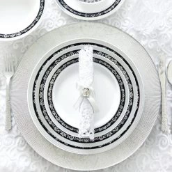 Decorline Clearance Sale SALE Royal Collection Ornament Plastic Soup Bowls Black Silver 12 Oz 10 Count