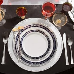 Decorline SALE Royal Collection Plastic Dinner Plates Silver Black 7