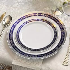 OnlyOneStopShop SALE Royal Collection Ornament Plastic Dessert Bowls Blue Silver 5 Oz 10 Count Clearance Sale