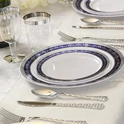 OnlyOneStopShop SALE Royal Collection Ornament Plastic Dessert Bowls Blue Silver 5 Oz 10 Count Clearance Sale