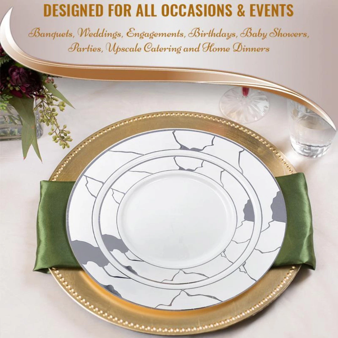 Decorline Clearance Sale SALE Marble Collections Salad Plates White & Silver 7.5" 10 Count 4 Decorline Clearance Sale SALE Marble Collections Salad Plates White & Silver 7.5" 10 Count