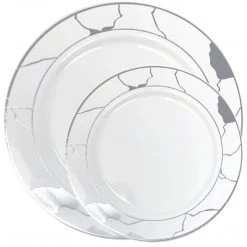 Decorline Clearance Sale SALE Marble Collections Salad Plates White & Silver 7.5" 10 Count 8 Decorline Clearance Sale SALE Marble Collections Salad Plates White & Silver 7.5