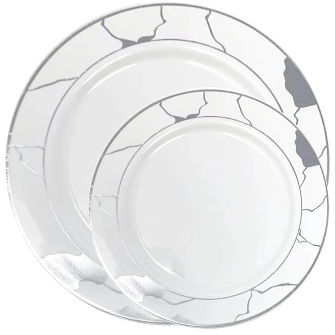 Decorline Clearance Sale SALE Marble Collections Salad Plates White & Silver 7.5" 10 Count 3 Decorline Clearance Sale SALE Marble Collections Salad Plates White & Silver 7.5" 10 Count