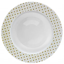 Decorline Clearance Sale SALE Sphere Collection Elegant Plastic Soup Bowls White & Gold 12 OZ 10 Count