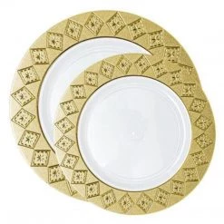 Decorline SALE Imperial Crushed Plastic Dessert Plates White Gold 6