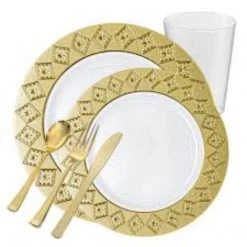 Decorline SALE Imperial Crushed Plastic Salad Plates White Gold 7" 10 Count 7 Decorline SALE Imperial Crushed Plastic Salad Plates White Gold 7