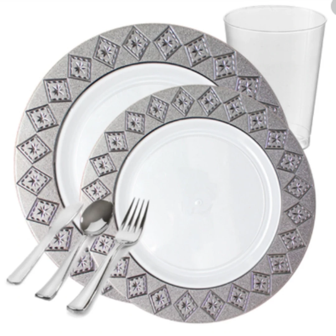 Decorline SALE Imperial Crushed Plastic Salad Plates White Silver 7" 10 Count 2 Decorline SALE Imperial Crushed Plastic Salad Plates White Silver 7" 10 Count