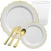 Decorline Elegant Party Sets CONFETTI COLLECTIONS PLASTIC WHITE GOLD TABLEWARE PACKAGE