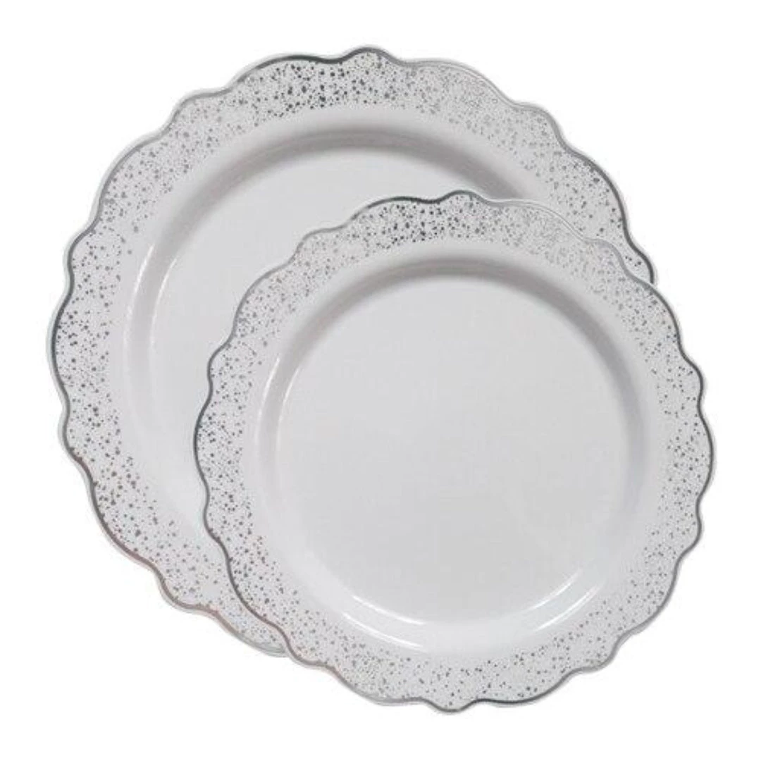 Decorline Elegant Plates Confetti Collections Plate White Silver 7.5" 2 Decorline Elegant Plates Confetti Collections Plate White Silver 7.5"