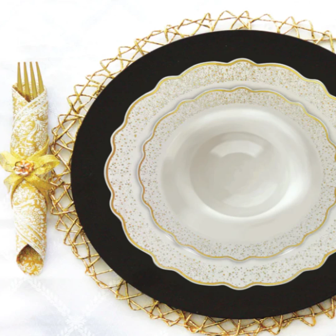 Decorline Elegant Plates Confetti Collections Plate White Gold 9.5" 3 Decorline Elegant Plates Confetti Collections Plate White Gold 9.5"