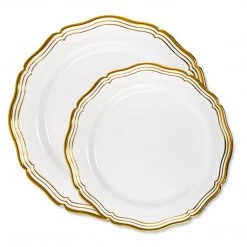 Decorline Aristocrat Collections Dinner Plate White & Gold 10.25" Elegant Plates