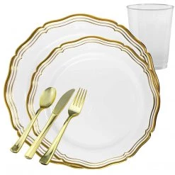 Decorline Aristocrat Collections Dinner Plate White & Gold Tableware Package Elegant Party Sets