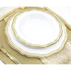 Decorline Aristocrat Collection Plastic Soup Bowls White & Gold 12 Oz Elegant Plates