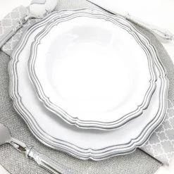 Decorline Aristocrat Collections Dinner Plate White & Silver 10.25"