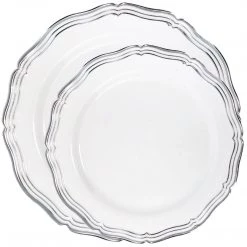 Decorline Aristocrat Collections Dinner Plate White & Silver Tableware Package Elegant Party Sets