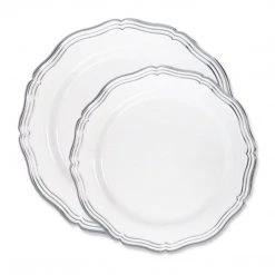 Decorline Aristocrat Collections Salad Plate White & Silver 7.5" Elegant Plates