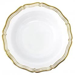 Decorline Aristocrat Collection Plastic Soup Bowls White & Gold 12 Oz Elegant Plates
