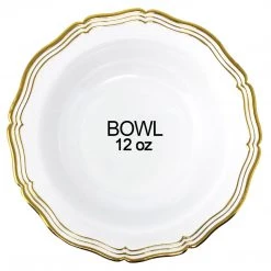Decorline Aristocrat Collection Plastic Soup Bowls White & Gold 12 Oz Elegant Plates