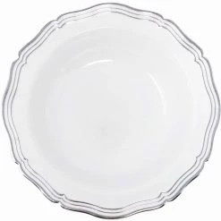 Decorline Elegant Plates Aristocrat Collection Plastic Soup Bowls White & Silver 12 Oz