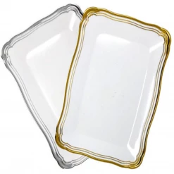 Decorline Elegant Plates Aristocrat Collection Rectangle Serving Trays White & Gold 13” X 9”