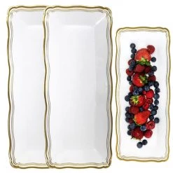 Decorline Aristocrat Collection Narrow Serving Trays White & Gold 13.75x6 Elegant Plates