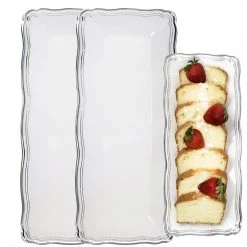 Decorline Aristocrat Collection Narrow Serving Trays White & Silver 13.75x6 Elegant Plates 6 Decorline Aristocrat Collection Narrow Serving Trays White & Silver 13.75x6 Elegant Plates