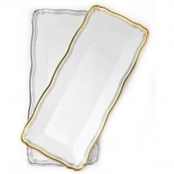 Decorline Aristocrat Collection Narrow Serving Trays White & Silver 13.75x6 Elegant Plates 7 Decorline Aristocrat Collection Narrow Serving Trays White & Silver 13.75x6 Elegant Plates