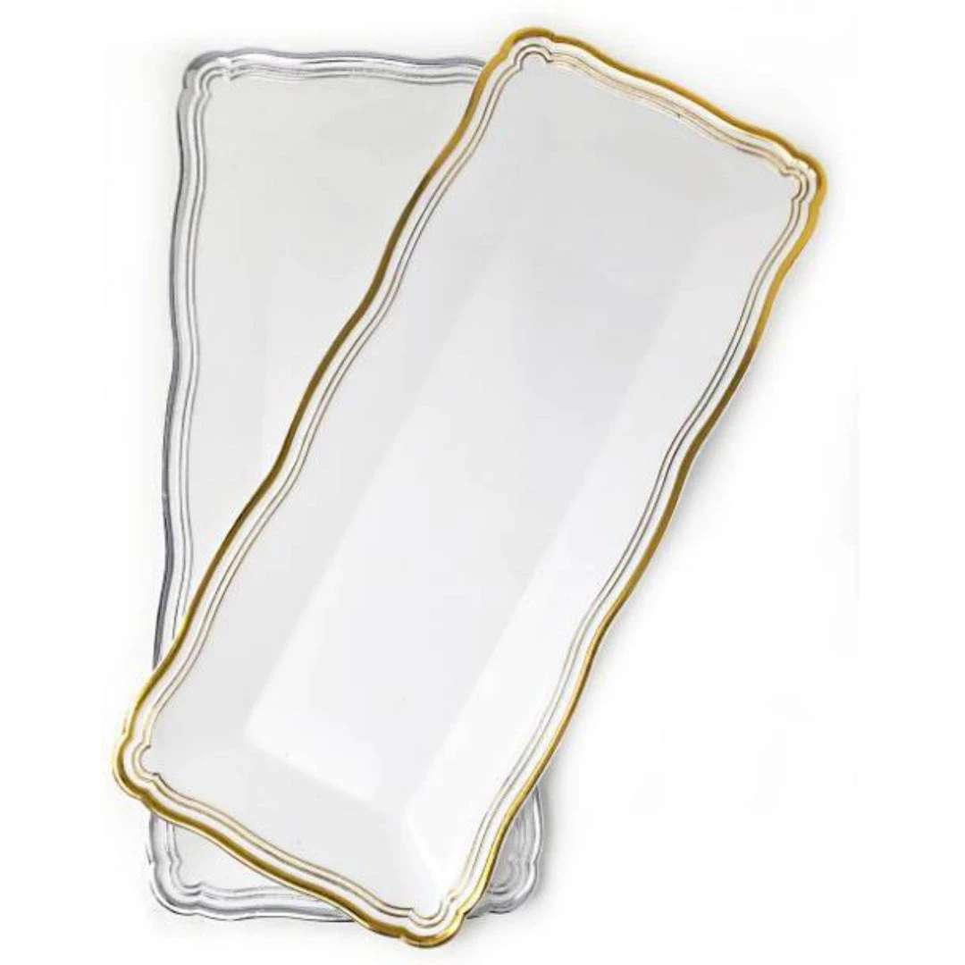 Decorline Aristocrat Collection Narrow Serving Trays White & Silver 13.75x6 Elegant Plates 4 Decorline Aristocrat Collection Narrow Serving Trays White & Silver 13.75x6 Elegant Plates