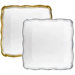 Decorline Aristocrat Collection Square Serving Trays White & Gold 12” X 12”