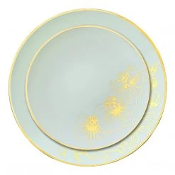 Decorline Elegant Plates Orchid Antique Turquoise And Gold Round Plastic Dinner Plates 10
